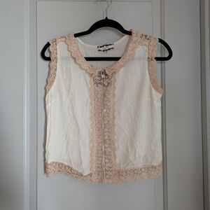 Anthropology Ivory Camisole with Tan Lace Trim